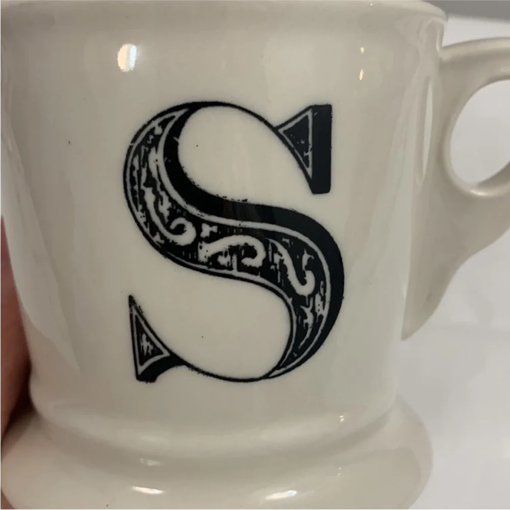 ANTHROPOLOGIE Initial Monogram 'S' Ceramic Coffee Mug Tea Cup off white black - Picture 6 of 7
